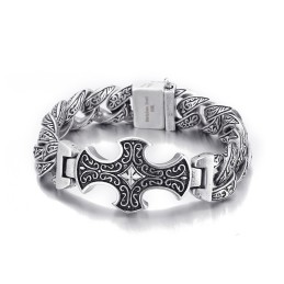 Pulsera De Titanio Con Cruz Floral Vintage Para Hombre