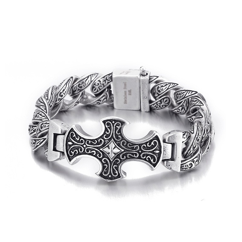 Pulsera De Titanio Con Cruz Floral Vintage Para Hombre Pulsera De Titanio Con Cruz Floral Vintage Para Hombre