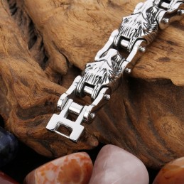 Pulsera De Motociclista De Titanio Para Hombre Con Cabeza De León Exagerada Y Genial De La Serie Animal