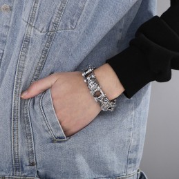 Pulsera De Motociclista De Titanio Para Hombre Con Cabeza De León Exagerada Y Genial De La Serie Animal