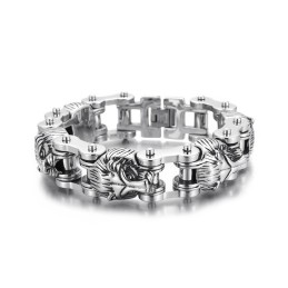 Pulsera De Motociclista De Titanio Para Hombre Con Cabeza De León Exagerada Y Genial De La Serie Animal