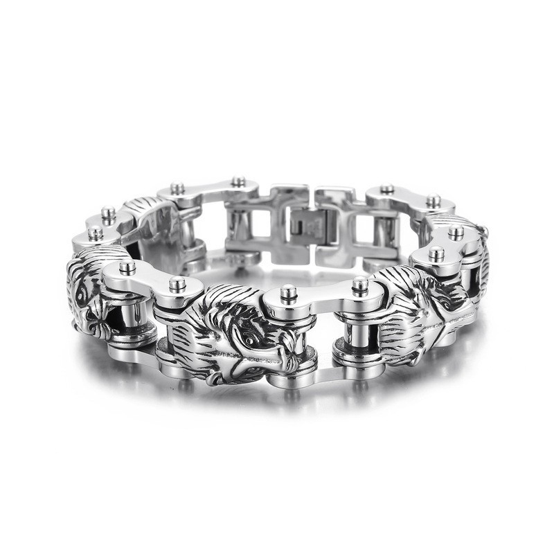 Pulsera De Motociclista De Titanio Para Hombre Con Cabeza De León Exagerada Y Genial De La Serie Animal Pulsera De Motociclista De Titanio Para Hombre Con Cabeza De León Exagerada Y Genial De La Serie Animal