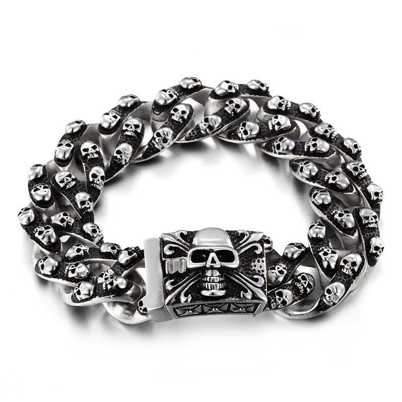 Pulsera De Titanio Con Calavera Retro Genial Para Hombre, Pulsera Rock Chic Con Cabeza De Fantasma, Accesorios Para Hombre Tide