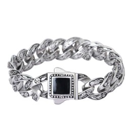 Pulsera Vintage De Titanio Con Roseta Para Hombre Y Gemas Negras.