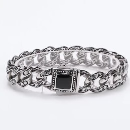 Pulsera Vintage De Titanio Con Roseta Para Hombre Y Gemas Negras.