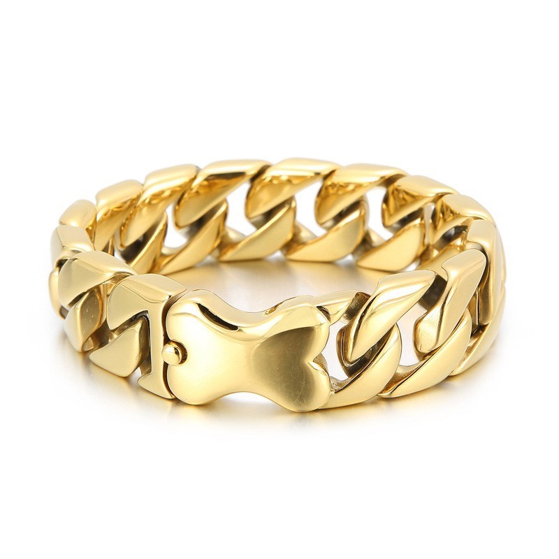 Pulsera De Hombre Pulida Con Cierre De Inserción De Hueso Tipo Cadena Cubana Nueva