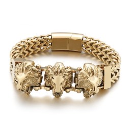 Pulsera De Titanio Para Hombre Bully Skull Con Cabeza De Lobo Y Cabeza De León (Lote Mixto)