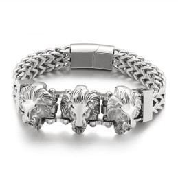 Pulsera De Titanio Para Hombre Bully Skull Con Cabeza De Lobo Y Cabeza De León (Lote Mixto)