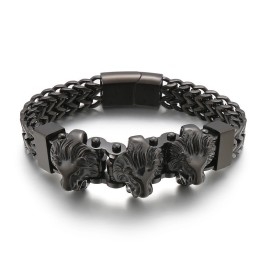 Pulsera De Titanio Para Hombre Bully Skull Con Cabeza De Lobo Y Cabeza De León (Lote Mixto)