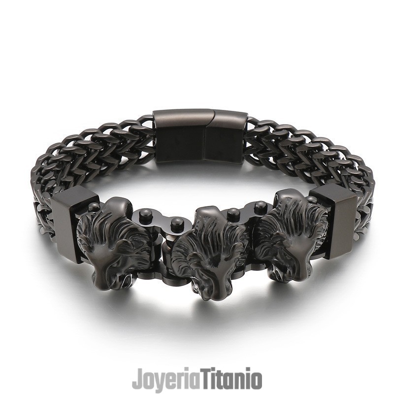 Pulsera De Titanio Para Hombre Bully Skull Con Cabeza De Lobo Y Cabeza De León (Lote Mixto) Pulsera De Titanio Para Hombre Bully Skull Con Cabeza De Lobo Y Cabeza De León (Lote Mixto)