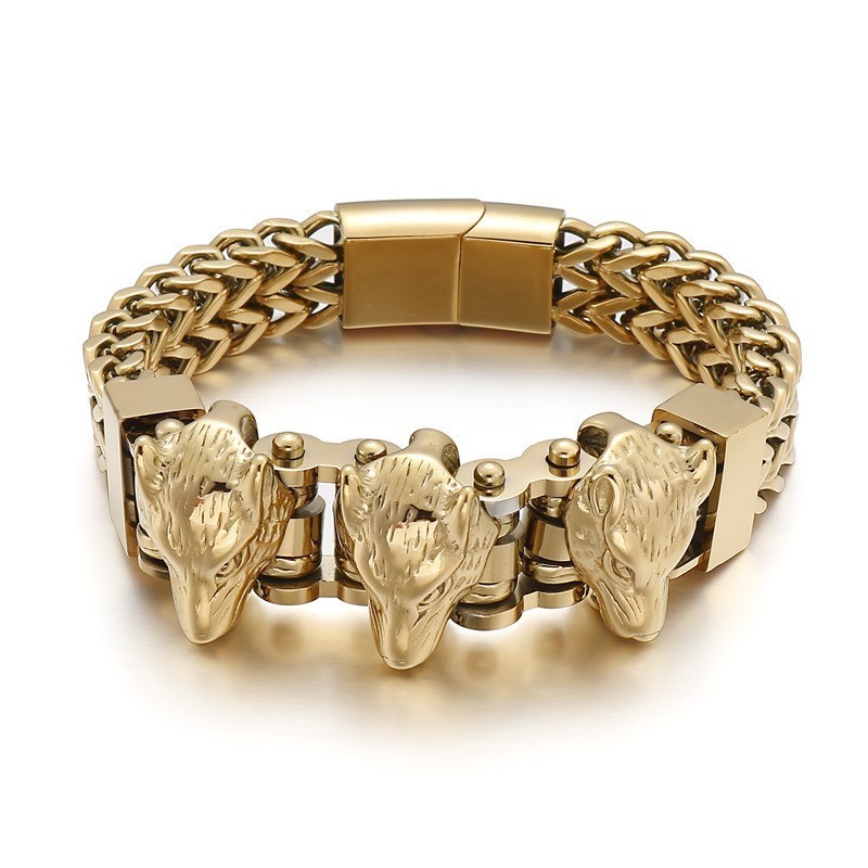 Pulsera De Titanio Con Cabeza De Lobo Para Hombre