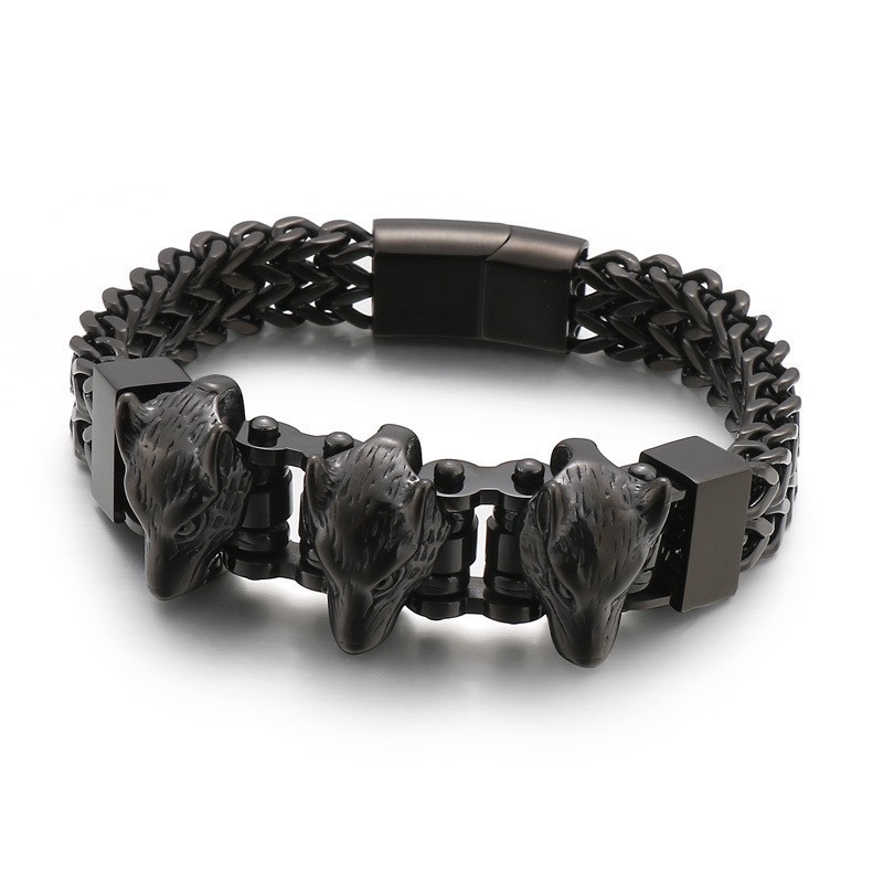 Pulsera De Titanio Con Cabeza De Lobo Para Hombre