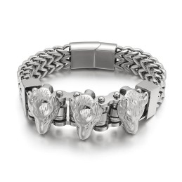 Pulsera De Titanio Con Cabeza De Lobo Para Hombre