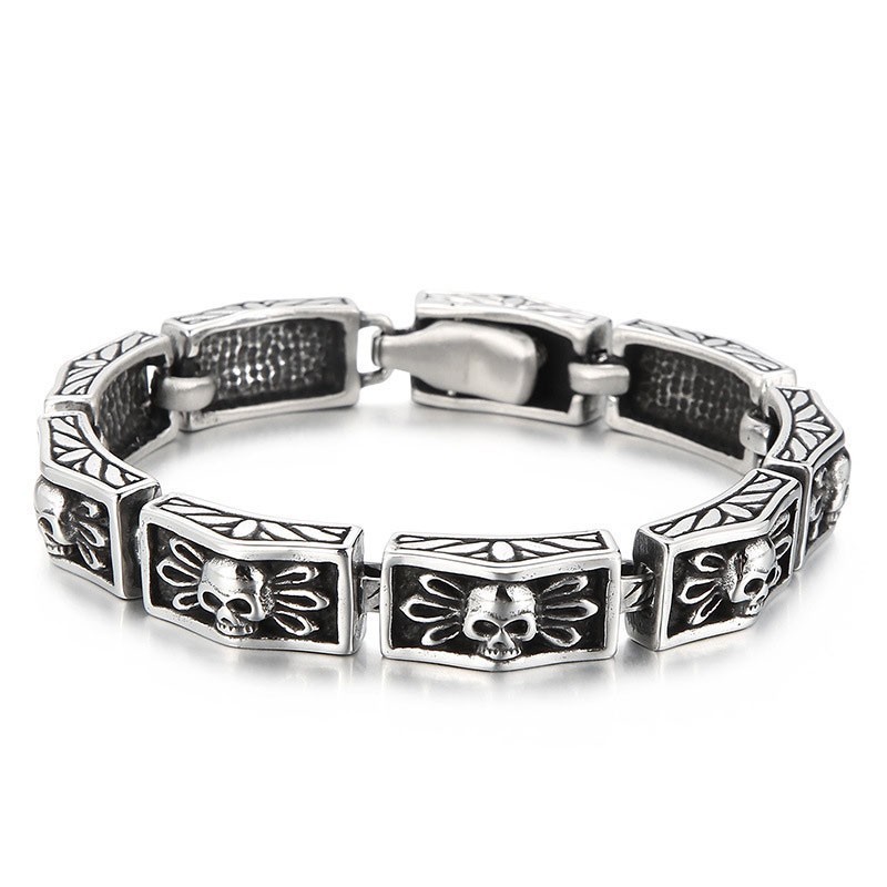Pulseras Masculinas De Calavera Con Encaje De Viento Y Joyería Vintage De Fundición Elegante Y Moderna Pulseras Masculinas De Calavera Con Encaje De Viento Y Joyería Vintage De Fundición Elegante Y Moderna