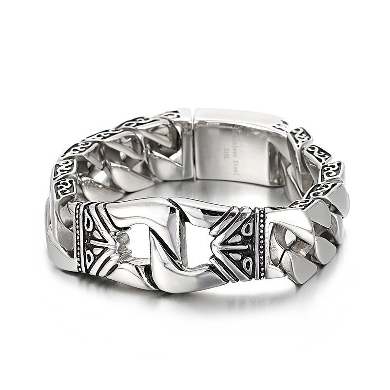 Pulsera De Titanio Con Borde De Fundición Y Patrón De Viento Retro Chic Para Hombre