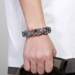 Pulsera De Titanio Para Hombre Con Diseño De Cabeza De Lobo Estilo Rock, Hip-Hop, Estilo Callejero Y Motociclista, Con Diseño De