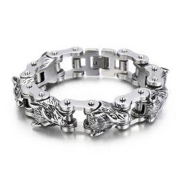 Pulsera De Titanio Para Hombre Con Diseño De Cabeza De Lobo Estilo Rock, Hip-Hop, Estilo Callejero Y Motociclista, Con Diseño De