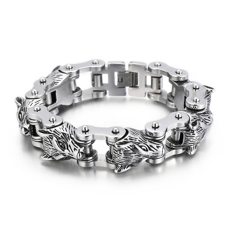 Pulsera De Titanio Para Hombre Con Diseño De Cabeza De Lobo Estilo Rock, Hip-Hop, Estilo Callejero Y Motociclista, Con Diseño De Pulsera De Titanio Para Hombre Con Diseño De Cabeza De Lobo Estilo Rock, Hip-Hop, Estilo Callejero Y Motociclista, Con Diseño De