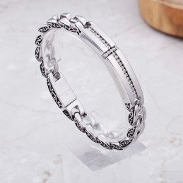 Pulsera De Titanio Con Cruz Y Diamantes Para Hombre, Joyería Vintage De Titanio.