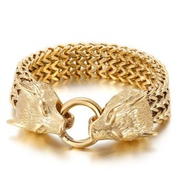 Pulsera Elegante Y Moderna Con Cabeza De Lobo De Titanio