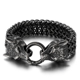 Pulsera Elegante De Titanio Con Cabeza De Lobo Estilo Hipster