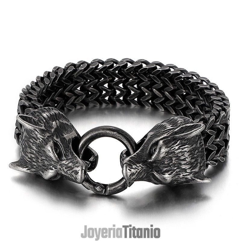 Pulsera Elegante De Titanio Con Cabeza De Lobo Estilo Hipster