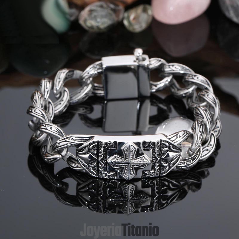 Pulsera De Titanio Con Diseño De Cruz De Joyería Retro De Moda