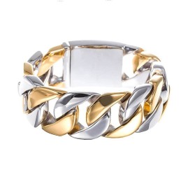 Pulsera Ancha De Titanio Chapada En Oro Para Hombre