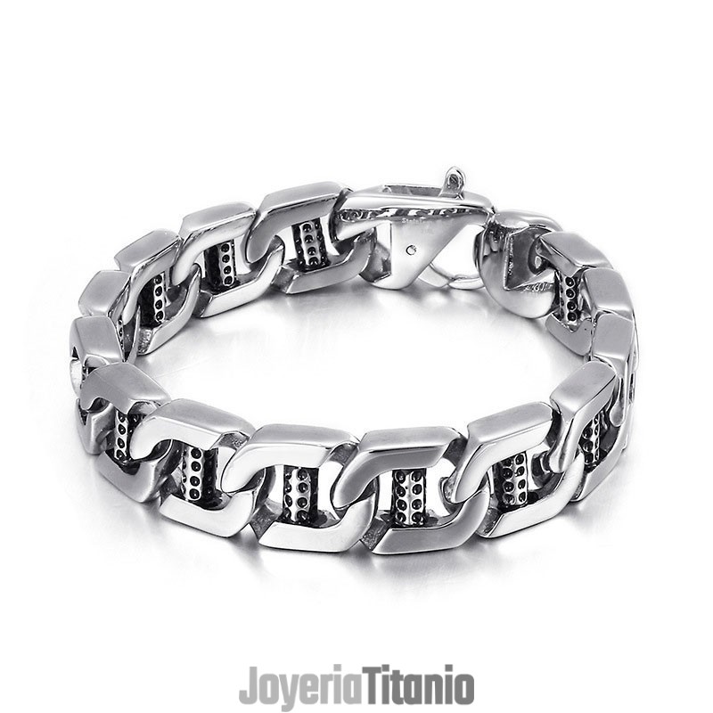 Pulsera De Titanio Para Hombre Con Diseño De Dados Huecos Y Puntos Con Agujeros Pulsera De Titanio Para Hombre Con Diseño De Dados Huecos Y Puntos Con Agujeros