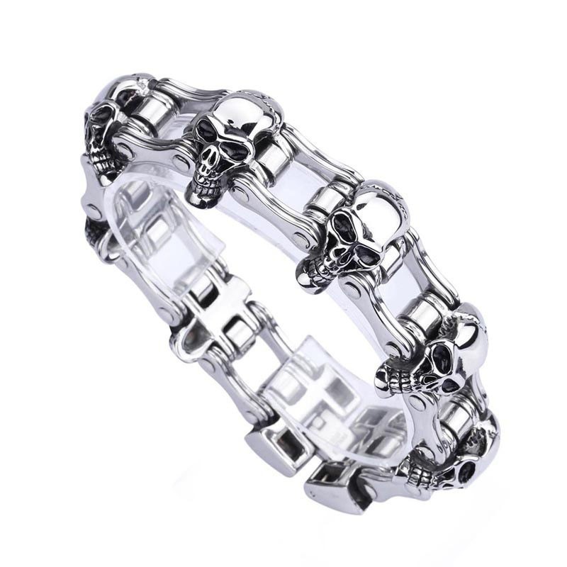 Pulsera De Motociclista De Titanio Con Calavera De Estilo Chic Para Hombre