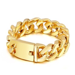 Pulsera De Titanio Con Cierre De Inserción Gruesa, Estilo Hip Hop, Chapada En Oro Para Hombre