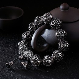 Joyería De Moda De Titanio Para Hombre Pulsera De Cuentas De Buda Con Seis Palabras De La Verdad Pulsera De Titanio