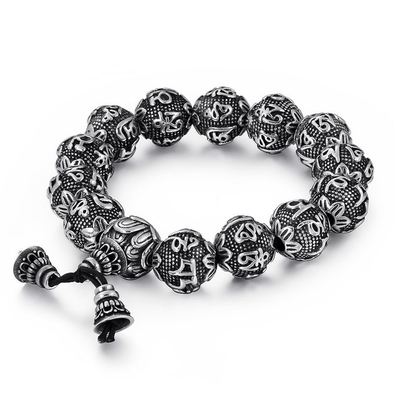 Joyería De Moda De Titanio Para Hombre Pulsera De Cuentas De Buda Con Seis Palabras De La Verdad Pulsera De Titanio