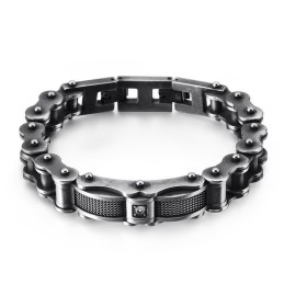 Pulsera De Titanio Con Cadena De Motociclista De Rock Para Hombre Con Diamantes