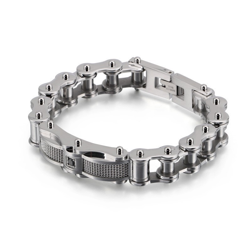 Pulsera De Titanio Con Cadena De Motociclista De Rock Para Hombre Con Diamantes Pulsera De Titanio Con Cadena De Motociclista De Rock Para Hombre Con Diamantes