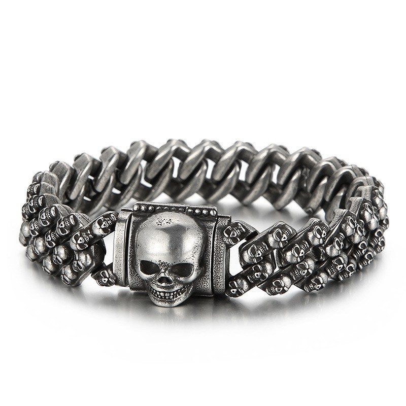 Pulsera Vintage De Titanio Con Calavera Multicolor Galvanizada Para Hombre