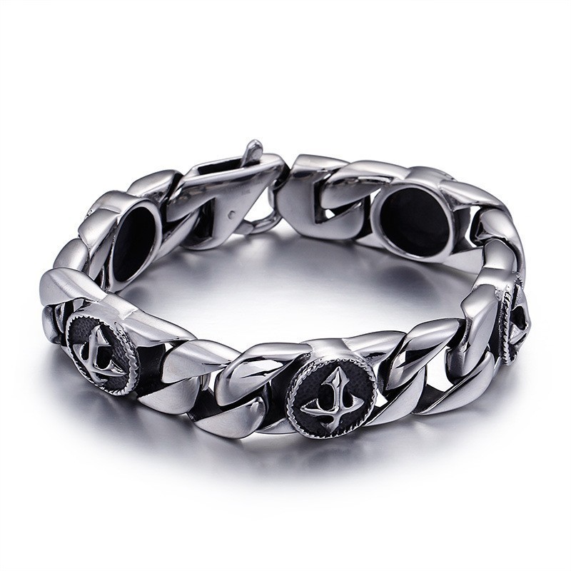 Pulsera De Titanio Con Cruz Redonda Y Estilo Chic Vintage Para Hombre Pulsera De Titanio Con Cruz Redonda Y Estilo Chic Vintage Para Hombre