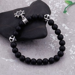 Pulsera De Cuentas De Titanio Para Hombre Con Ancla Y Timón Marinero Vintage