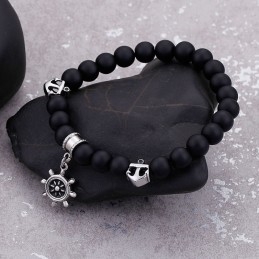 Pulsera De Cuentas De Titanio Para Hombre Con Ancla Y Timón Marinero Vintage