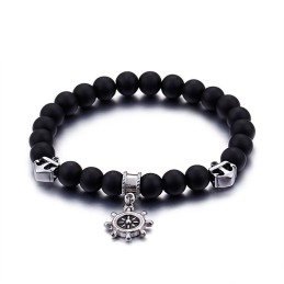 Pulsera De Cuentas De Titanio Para Hombre Con Ancla Y Timón Marinero Vintage