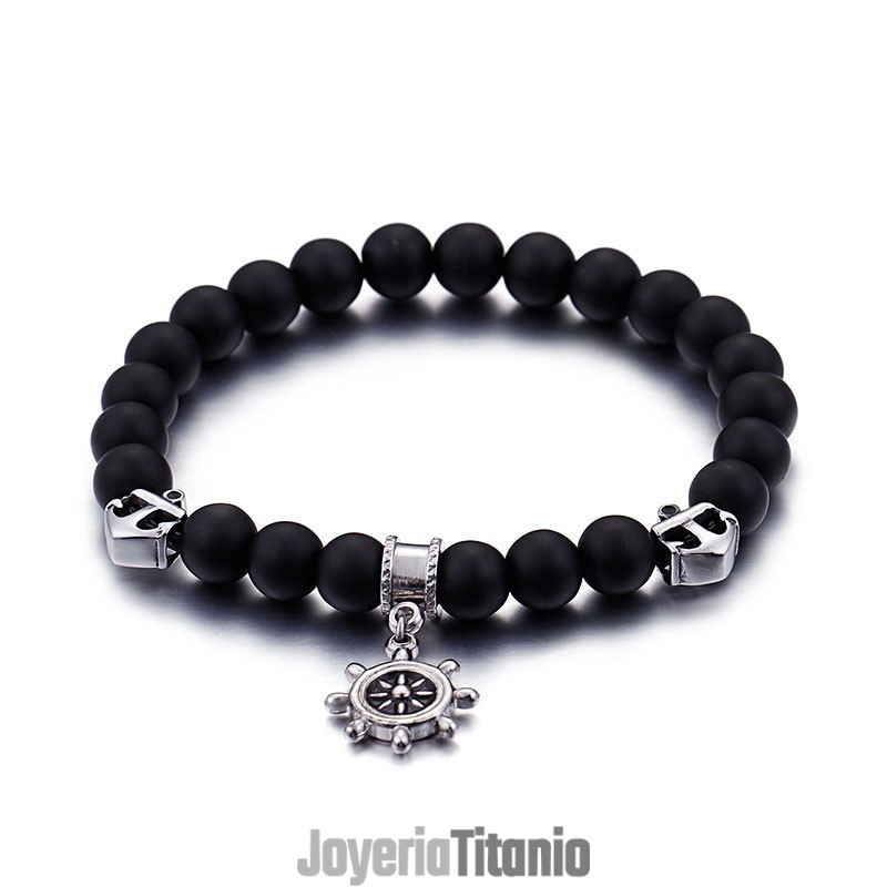 Pulsera De Cuentas De Titanio Para Hombre Con Ancla Y Timón Marinero Vintage Pulsera De Cuentas De Titanio Para Hombre Con Ancla Y Timón Marinero Vintage