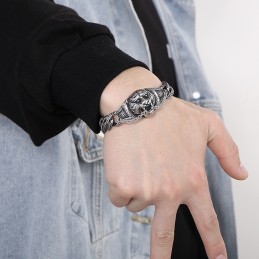 Pulsera De Titanio Vintage Con Diseño Exagerado De Cabeza De Tigre Curvada Para Hombre