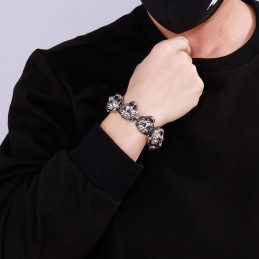 Pulsera De Titanio Con Cierre De Flor Y Cruz De Cabeza De Tigre Para Hombre