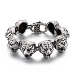 Pulsera De Titanio Con Cierre De Flor Y Cruz De Cabeza De Tigre Para Hombre
