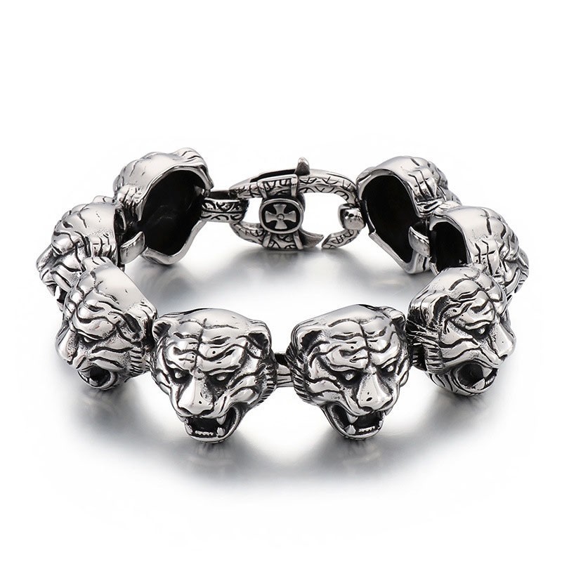 Pulsera De Titanio Con Cierre De Flor Y Cruz De Cabeza De Tigre Para Hombre Pulsera De Titanio Con Cierre De Flor Y Cruz De Cabeza De Tigre Para Hombre