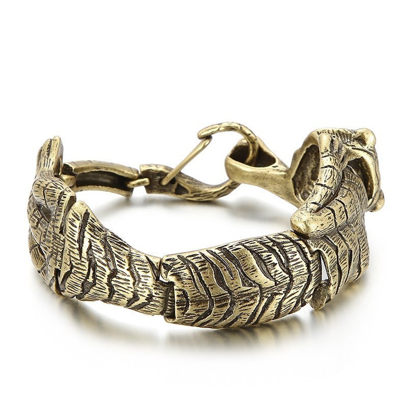 Pulsera Vintage De Titanio Con Tigre Dorado Antiguo Para Hombre