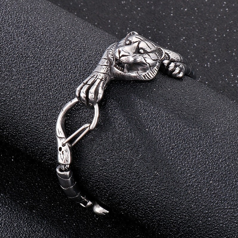Pulsera De Titanio Con Tigre Dorado Antiguo Para Hombre Pulsera De Titanio Con Tigre Dorado Antiguo Para Hombre