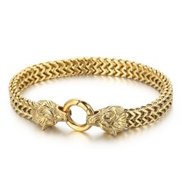 Pulsera De Titanio Con Cabeza De Lobo Doble, Estilo Hip Hop Y Rock Para Hombre