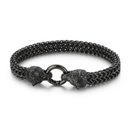 Pulsera De Titanio Con Cabeza De Lobo Doble Estilo Hip-Hop Rockero Para Hombre