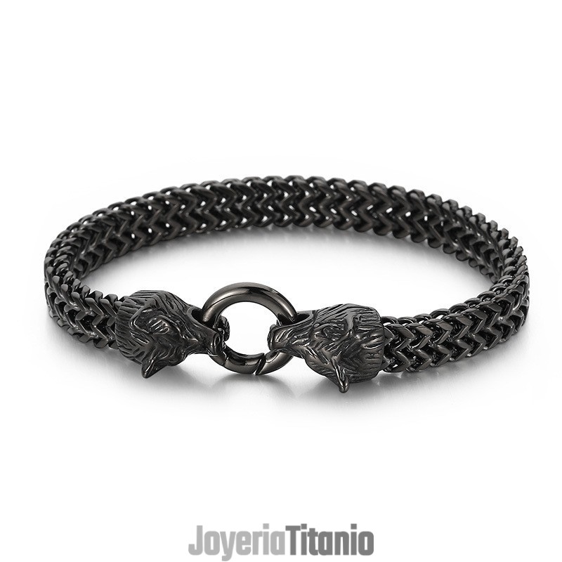 Pulsera De Titanio Con Cabeza De Lobo Doble Estilo Hip-Hop Rockero Para Hombre Pulsera De Titanio Con Cabeza De Lobo Doble Estilo Hip-Hop Rockero Para Hombre